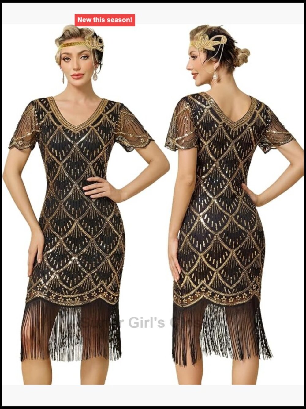 1920s Sequin Fringed Flapper Dress V-Neck Sleeveless Gatsby Costume